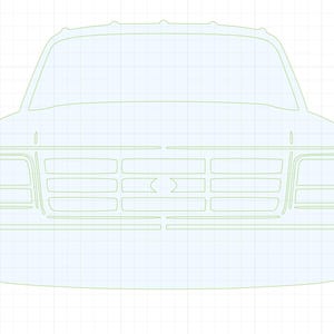 May include: A white front-facing outline of a pickup truck with a black grille and headlights.
