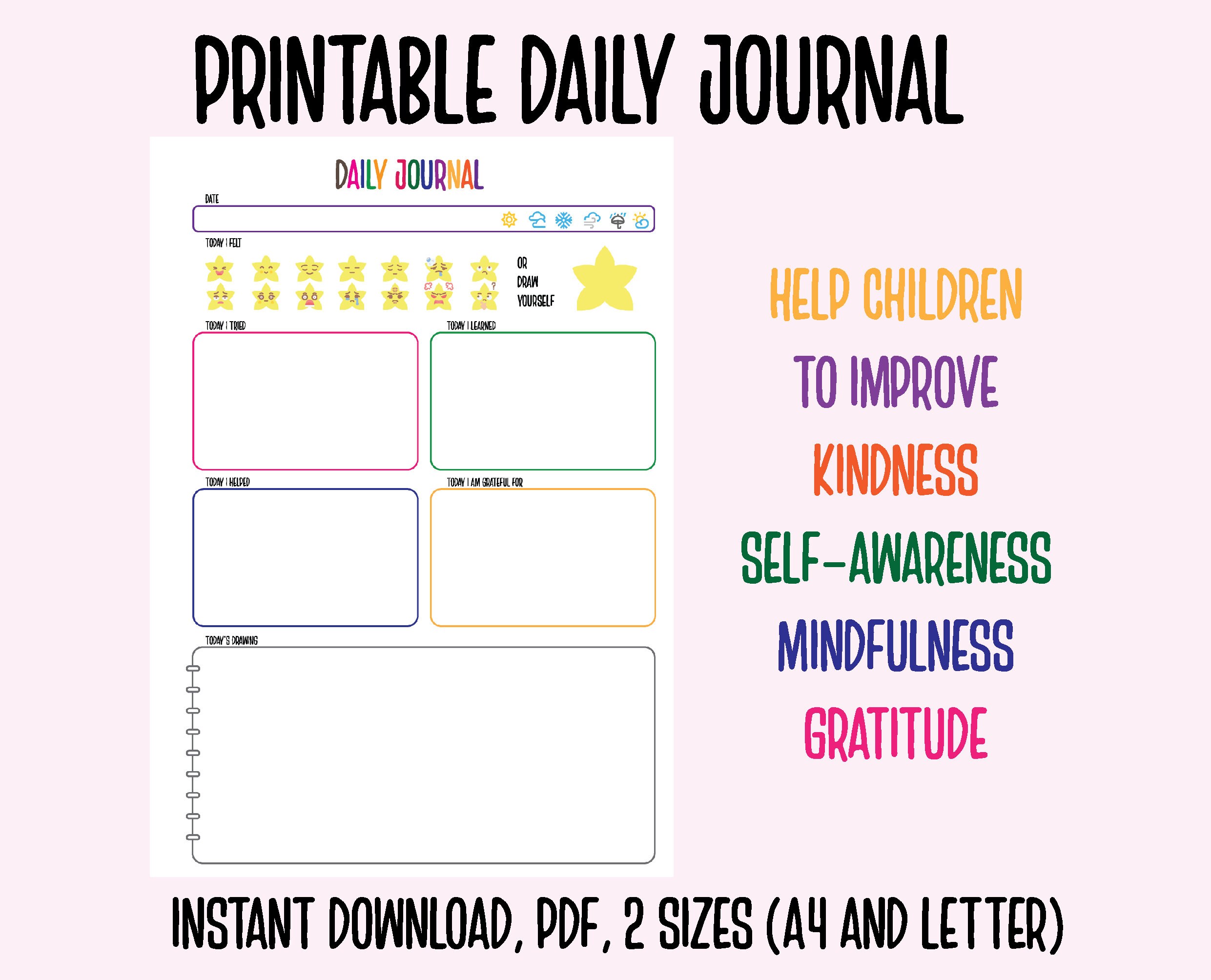 Kids Daily Journal Printable Diary For Kids Drawing For Kids 