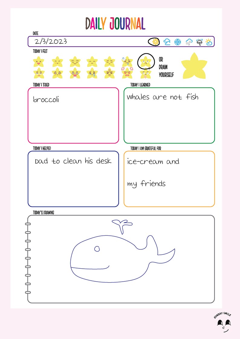Kids Daily Journal, Printable, Diary for Kids, Drawing for Kids ...
