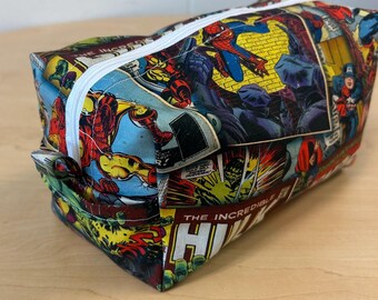 Marvel Comic Book Toiletry Bag | Action-Packed Travel Organizer | Heavy-Duty Canvas Interior 9" x 4.5" x 4.5"