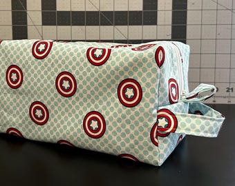 Toiletry Bag: Captain America Shield Retro Polka Dot | Large 9" First Avenger Travel Pouch |  Canvas Interior