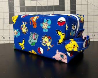 Toiletry Bag | Pokémon Characters Blue Background | 8.5 Inch Travel Pouch | Duck Canvas Interior