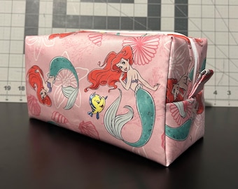 Toiletry Bag | Disney Princess The Little Mermaid Ariel & Flounder | 8.5 Inch Travel Pouch | Duck Canvas Interior