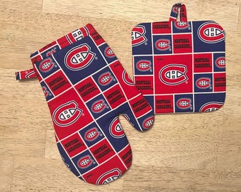 Montreal Canadiens oven mitt and pot holder (potholder) set.  Trivet - Heat Pad