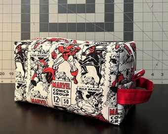 Marvel Comic Corner Box Toiletry Bag | Action-Packed Travel Organizer | Heavy-Duty Canvas Interior 8.5" x 4.5" x 4.5"