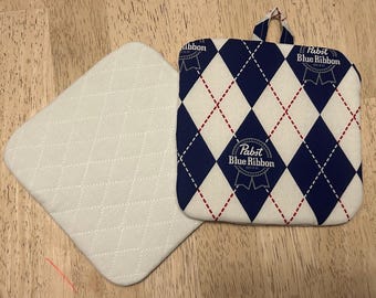 Pabst Blue Ribbon  pot holder Potholder.  PBR potholder, heat pad.