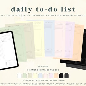Tägliche To-Do Liste | Bearbeitbare To-Do-Liste | Digitale, druckbare, ausfüllbare PDF-Versionen | A4, Letter Size | Tägliche Checkliste | Tägliche To Do Liste