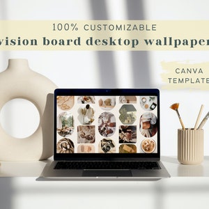 Vision Board Desktop Wallpaper | Customizable, Canva Template | Desktop Background | Digital Vision Board | Mood Board | Digital Download