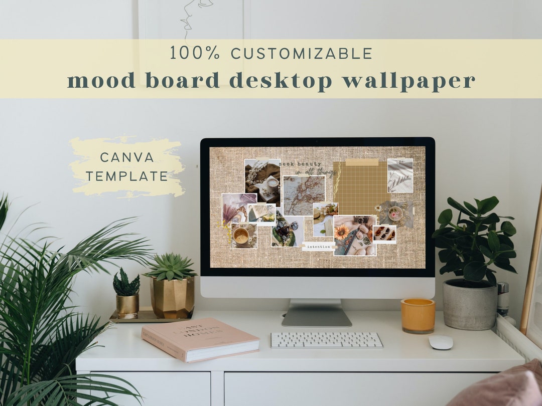 Mood Board Desktop Wallpaper Customizable, Canva Template Desktop