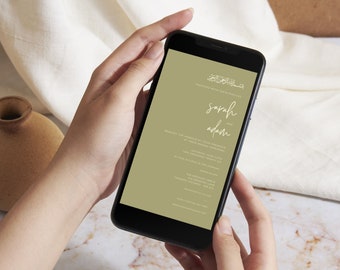 Elegante digitale muslimische Hochzeitseinladung, islamisches Evite, elektronische Nikkah-Einladung, anpassbare Canva-Vorlage