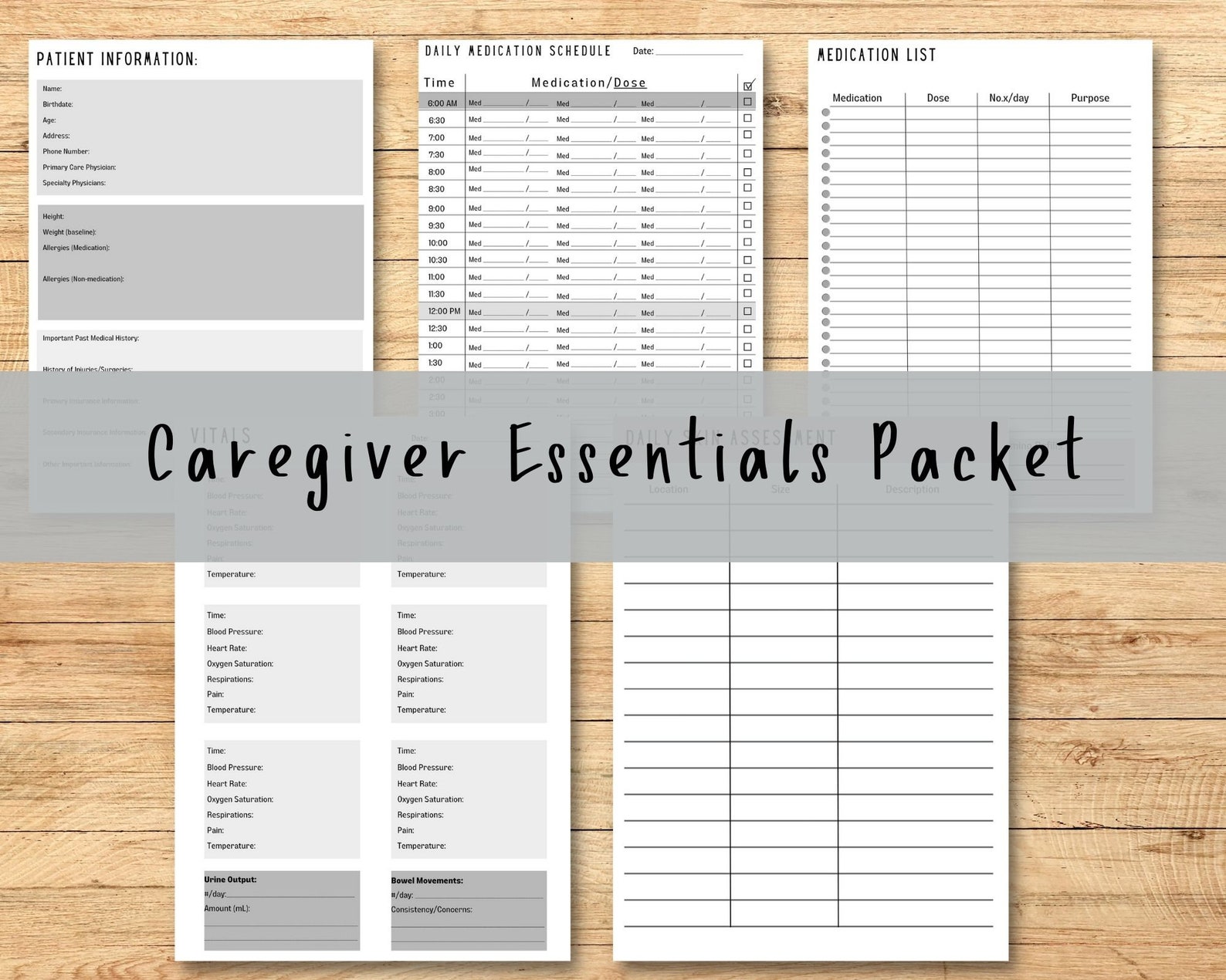 Caregiver Essentials Packet Printable Templates/gray Scale - Etsy