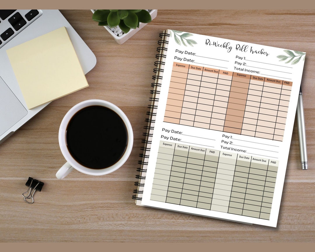 Bi weekly bill tracker printable greenery etsy