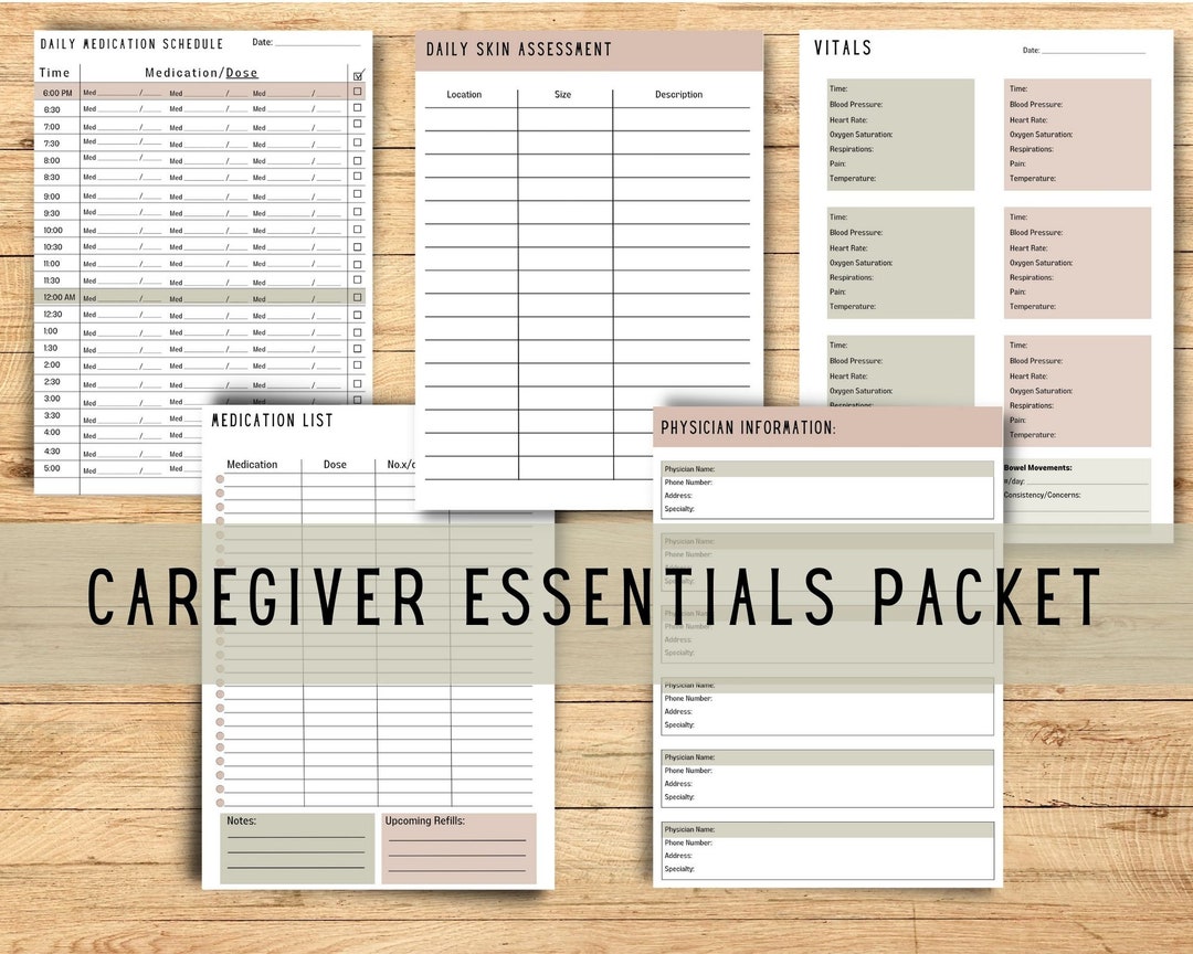 Caregiver Essentials Templates Packet/green - Etsy