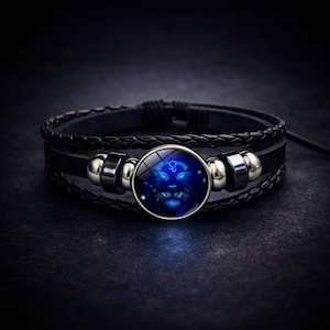 Glow in Dark Zodiac Constellation Leather Bracelet – Astrology Jewelry Gift
