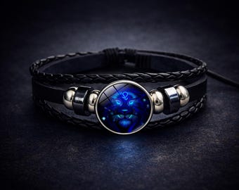 Bracciale in pelle con costellazioni zodiacali fosforescenti – Regalo astrologico
