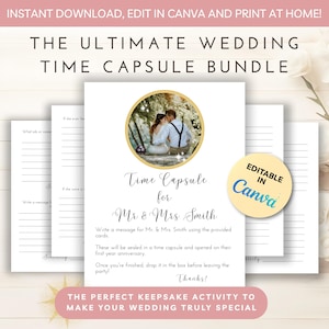 Cápsula del Tiempo de Boda Imprimible | Actividades para Invitados y Cartas de Aniversario | Plantilla Editable de Canva | Inglés | Español