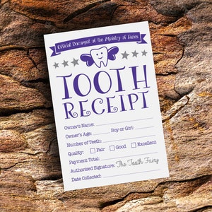 Recibo da Fada do Dente - Lembrança personalizada para dentes perdidos - Impressão digital - Nota da Fada do Dente - Visita da Fada do Dente