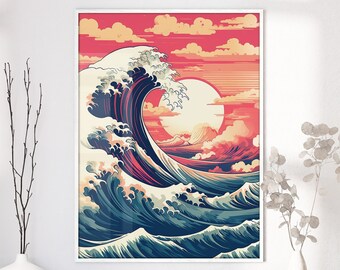 The Great Wave off Kanagawa Anime Print, Modern Ukiyo-e Wall Art, Japanese Art Print, Retro Wave Poster, Trendy Japan Print, A0 A1 A2 A3 A4