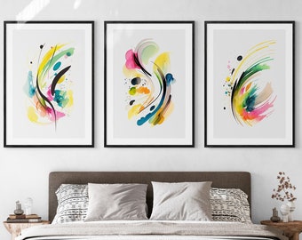 Abstract Watercolour Printable Set of 3, Original Wall Art, Living Room Art, Above Bed Decor, Digital Print Set, Gallery Wall Set