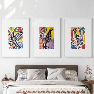 Abstract Birds Printable Set of 3, Modern Boho Wall Art, Mid Century, Living Room Art, Above Bed Decor, Digital Print Set, Gallery Wall Set image 2