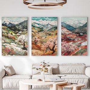 Japanese Mountains in Season Art Print Set: Impressionist Landscape (Digital Download)