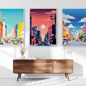 Tokyo Meridian Printable Set of 3, Modern Wall Art, Japanese Street Set, Living Room Art, Above Bed Decor, Digital Set, Anime Gallery Set image 1