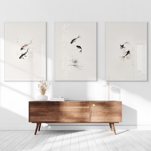 Japanese Koi Fish Sumi-e Art Prints: Ukiyo-e Gallery Wall Set (Digital Download)