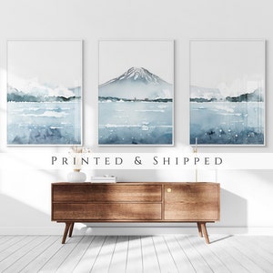 Mount Fuji Set of 3 Prints, Japanese Watercolour Wall Art, Living Room Art, Above Bed Decor, 3 Panel Print Set, Gallery Set, Minimalist Set