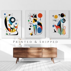 Set di 3 stampe "Surreal Cat Cafe", arte murale astratta, arte per soggiorno, decorazione da sopra il letto, set di stampe a 3 pannelli, set da parete per galleria