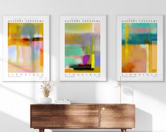 Côte d'Azur Abstract Printable Set of 3, Original Wall Art, Living Room Art, Above Bed Decor, Digital Print Set, Gallery Wall Set