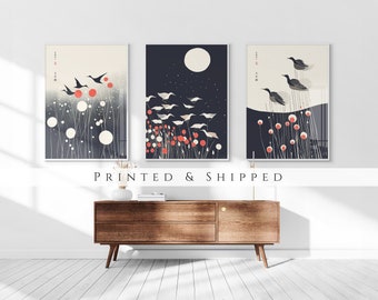 Japanese Birds Set of 3 Prints, Modern Ukiyo-e Wall Art, Living Room Art, Above Bed Decor, Birds Poster, Bird Lovers, Gallery Set