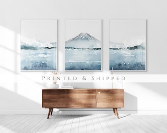 Mount Fuji Set of 3 Prints, Japanese Watercolour Wall Art, Living Room Art, Above Bed Decor, 3 Panel Print Set, Gallery Set, Minimalist Set