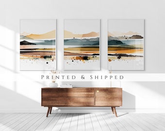 Modern Landscape Watercolour Set of 3 Prints, Neutral Japandi Wall Art, Living Room Art, Above Bed Decor, 3 Panel Print Set, Gallery Set
