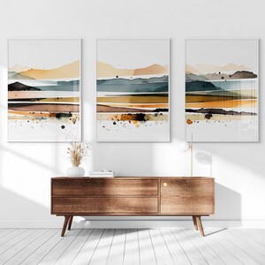 Modern Landscape Watercolour Printable Set of 3, Neutral Japandi Wall Art, Living Room Art, Above Bed Decor, Digital Print Set, Abstract Set image 2