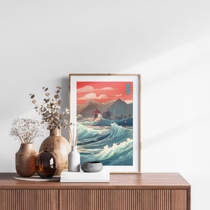 The Great Wave off Kanagawa Reimagined Set of 3 Prints, Modern Ukiyo-e Wall Art, Living Room Art, Above Bed Decor, Triptych Set, Gallery Set image 8