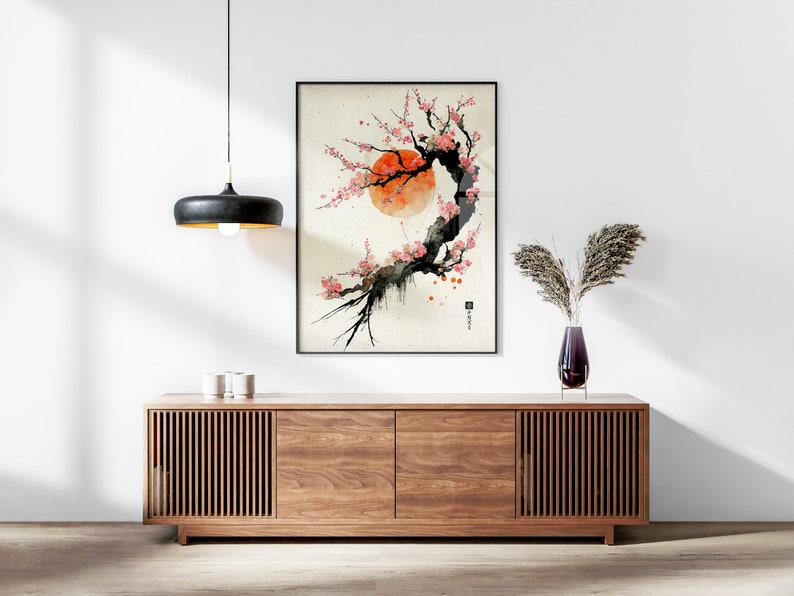 Japanese Wave & Blossom Set of 3 Prints, Ukiyo-e Wall Art, Living Room Art, Above Bed Decor, 3 Panel Print Set, Gallery Wall Set image 5