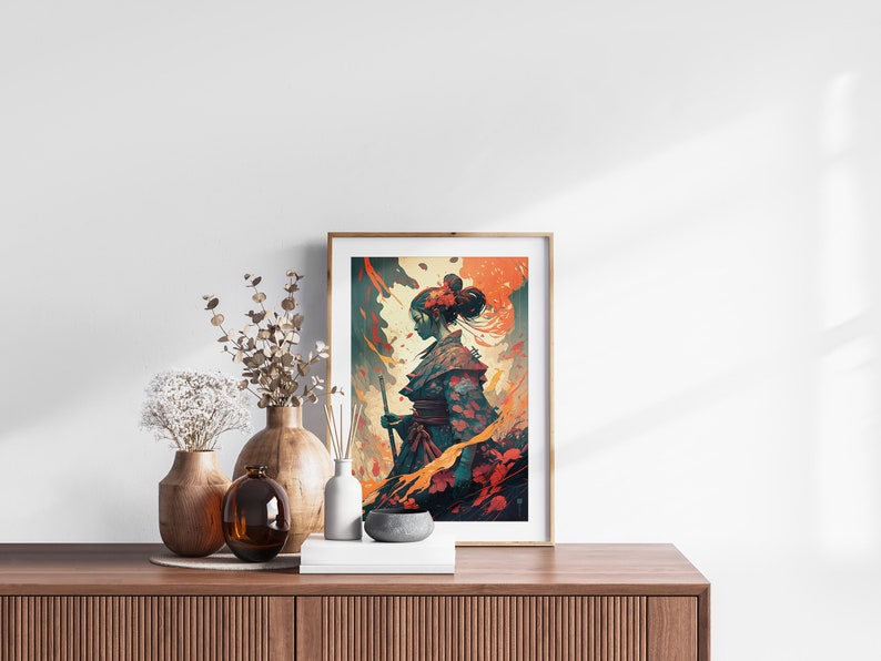 Samurai Warrior Printable Set of 3, Modern Ukiyo-e Wall Art, Living Room Art, Above Bed Decor, Digital Print Set, Gallery Wall Set, Anime image 8