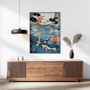 Japanese Koi Fish Zen Garden Set of 3 Prints, Abstract Wall Art, Living Room Art, Above Bed Decor, 3 Panel Print Set, Gallery Wall Set image 4