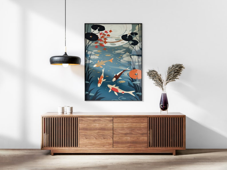 Japanese Koi Fish Zen Garden Set of 3 Prints, Abstract Wall Art, Living Room Art, Above Bed Decor, 3 Panel Print Set, Gallery Wall Set image 4