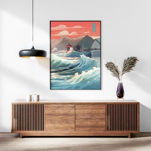 The Great Wave off Kanagawa Reimagined Set of 3 Prints, Modern Ukiyo-e Wall Art, Living Room Art, Above Bed Decor, Triptych Set, Gallery Set image 5