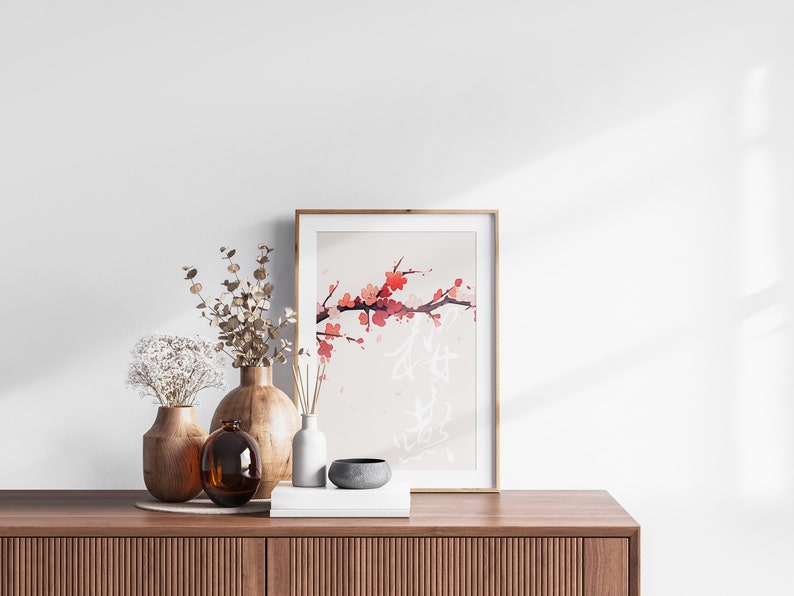 Japanese Sakura Cherry Blossom & Swallow Set of 3 Prints, Ukiyo-e Wall Art, Anime Set, Above Bed Decor, 3 Panel Print Set, Gallery Wall Set image 7