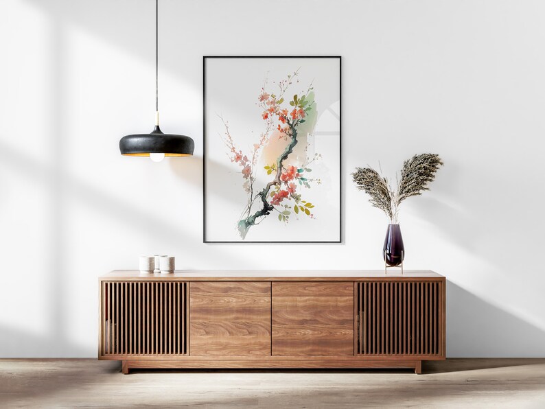 Japanese Watercolor Blossom Wall Art, Printable Set of 3, Ukiyo-e Wall Art, Living Room Art, Above Bed Decor, Digital Print Set, Gallery Set image 6