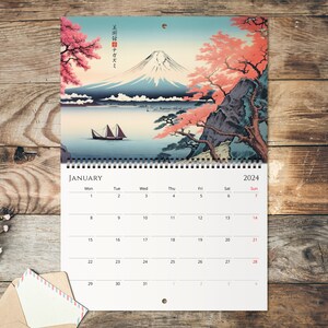 2024 Wall Calendar, Modern Japanese Ukiyo-e Designs, Monthly Planner, Koi Fish, Mount Fuji, Sakura, Japanese Wall Art image 3