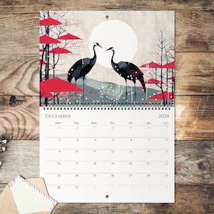 2024 Wall Calendar, Modern Japanese Ukiyo-e Designs, Monthly Planner, Koi Fish, Mount Fuji, Sakura, Japanese Wall Art image 10