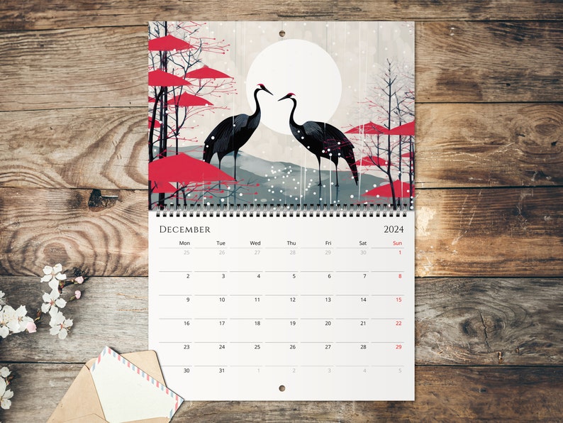 2024 Wall Calendar, Modern Japanese Ukiyo-e Designs, Monthly Planner, Koi Fish, Mount Fuji, Sakura, Japanese Wall Art image 10