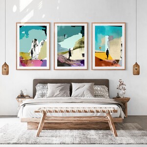 Abstract Collage Set of 3 Prints, Surreal Wall Art, Modern Living Room Art, Above Bed Decor, 3 Panel Print Set, Gallery Wall Set image 2