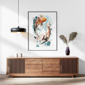 Japanese Koi Fish Set of 3 Prints, Abstract Wall Art, Living Room Art, Above Bed Decor, 3 Panel Print Set, Gallery Wall Set image 3