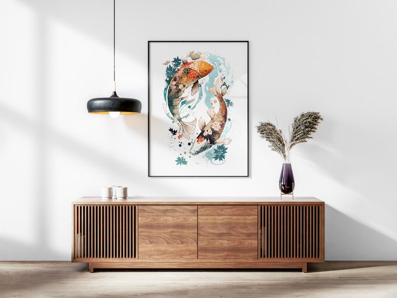 Japanese Koi Fish Set of 3 Prints, Abstract Wall Art, Living Room Art, Above Bed Decor, 3 Panel Print Set, Gallery Wall Set image 3