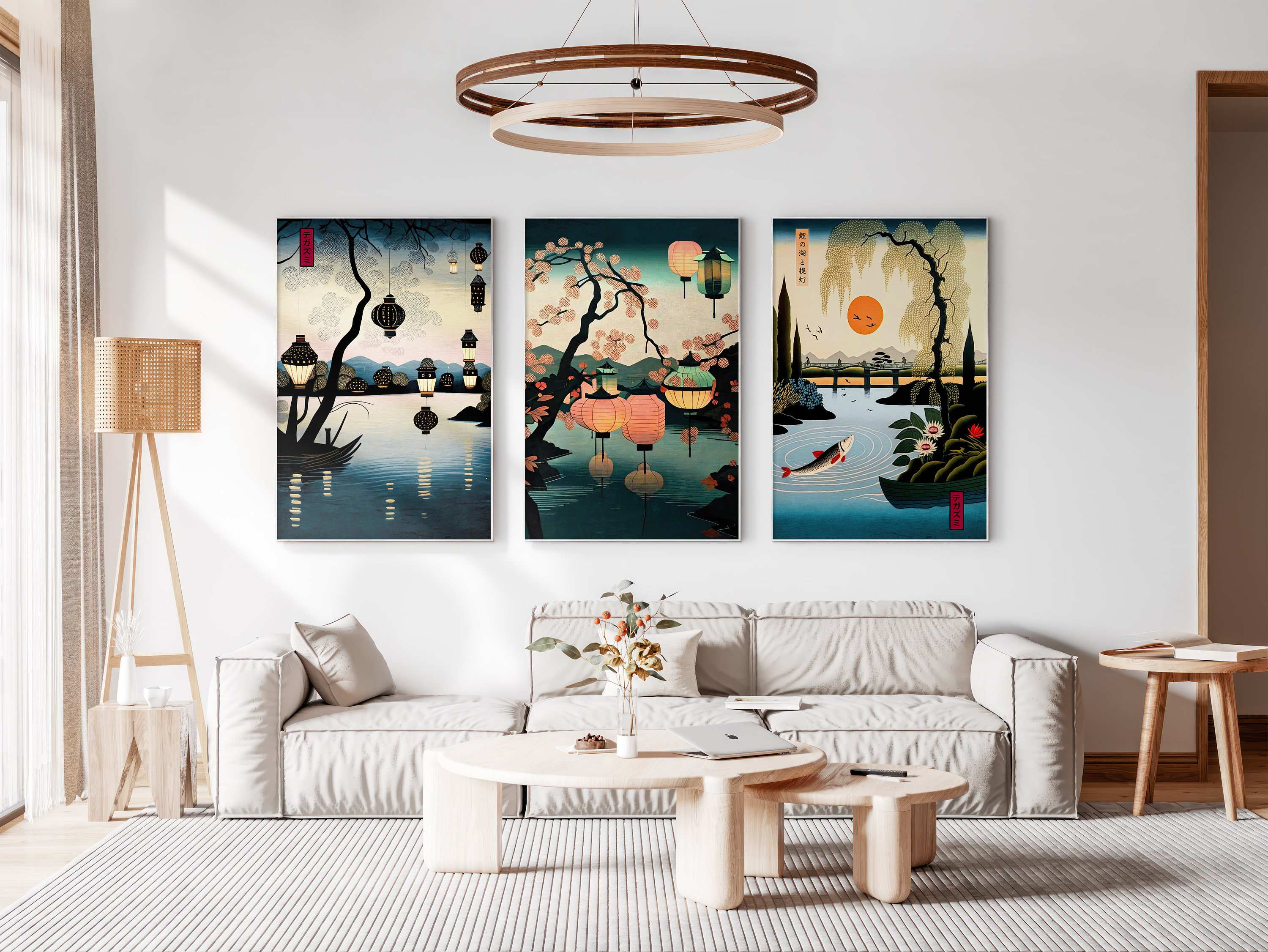 Japanese Koi Fish & Lanterns Set of 3 Prints Ukiyo-e Wall - Etsy