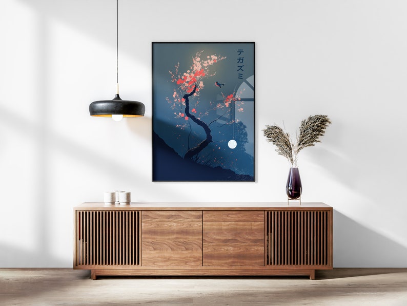 Japanese Blossom Poster Set of 3 Prints, Modern Ukiyo-e Wall Art, Living Room Art, Above Bed Decor, 3 Panel Print Set, Gallery Wall Set image 5